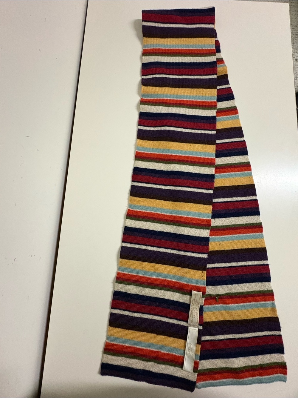 Coach Multicolor Striped Wool Scarf - Purple, Yellow, Red, Blue, Cream